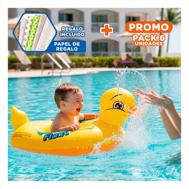 PACK6 COLCHONETA PATO 31 X 24 CM COLORIDA PARA PISCINA Y+PAPEL REGALO