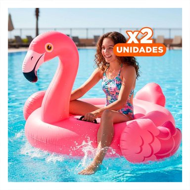 PACK2 JUGUETE FLAMENCO ROSADO 218 X 211 X 136 CM INFLABLE PARA PISCINA Y+REGALO STICKER