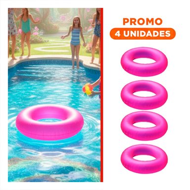 PACK4 SALVAVIDAS INFLABLE NEON 91 CM Y SEGURO ROSADO NEON PARA PISCINA Y+REGALO STICKER