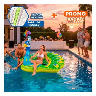 PACK2 COLCHONETA GRANDE COLORIDA PAVO REAL PARA PISCINA INFANTIL Y+PAPEL REGALO