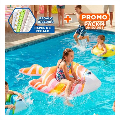 PACK4 SALVAVIDAS ACUATICO DIVERTIDO ANARANJADO PEZ RAYADO 83 X 81 CM PARA JUEGOS Y+PAPEL REGALO