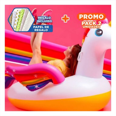 PACK2 FLOTANTE INFLABLE UNICORNIO 201 X 140 X 97 CM COLORIDO PARA NIÑOS Y+PAPEL REGALO