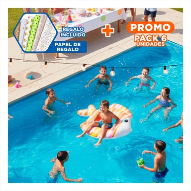 PACK6 SALVAVIDAS GRANDE COLORIDO ANARANJADO PEZ RAYADO 83 X 81 CM PARA AGUA Y+PAPEL REGALO