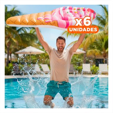 PACK6 COLCHONETA HELADO 107 X 224 CM GRANDE PARA PISCINA INFANTIL Y+REGALO STICKER