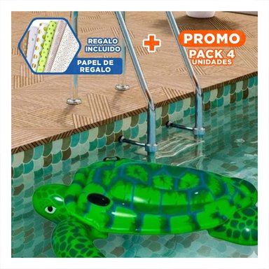 PACK4 JUGUETE GRANDE TORTUGA VERDE 150 X 127 CM PARA AGUA Y+PAPEL REGALO