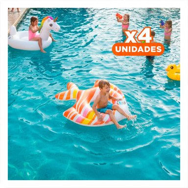 PACK4 SALVAVIDAS INFLABLE SEGURO ANARANJADO PEZ RAYADO 83 X 81 CM PARA PISCINA