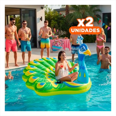 PACK2 COLCHONETA FLOTANTE DIVERTIDA PAVO REAL PARA NIÑOS Y+REGALO STICKER