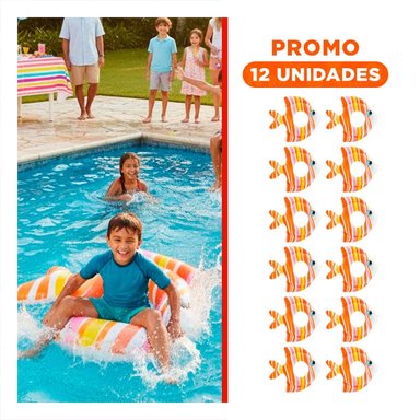 PACK12 COLCHONETA FLOTANTE ANARANJADO PEZ RAYADO 83 X 81 CM PARA NIÑOS Y+REGALO STICKER