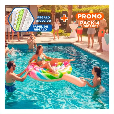 PACK4 JUGUETE FLOTANTE SEGURO PALETA CARAMELO 208 X 135 CM PARA PISCINA Y+PAPEL REGALO