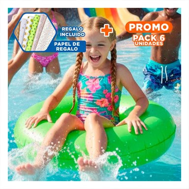 PACK6 SALVAVIDAS GRANDE NEON VERDE 91 CM COLORIDO PARA AGUA Y+PAPEL REGALO
