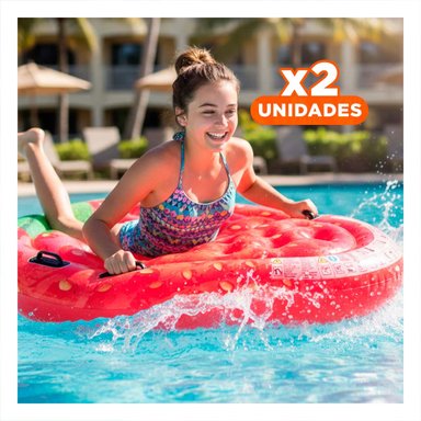 PACK2 SALVAVIDAS ACUATICO ISLA DE FRESAS 137 X 132 CM DIVERTIDO PARA JUEGOS Y+REGALO STICKER
