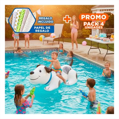 PACK4 JUGUETE FLOTANTE SEGURO PERRITO 108 X 71 CM PARA PISCINA Y+PAPEL REGALO