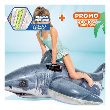 PACK4 JUGUETE GRANDE TIBURON 173 X 107 CM PARA AGUA Y+PAPEL REGALO