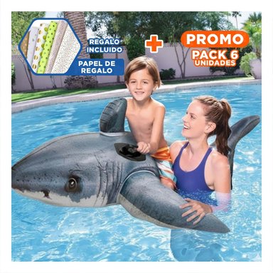 PACK6 SALVAVIDAS ACUATICO TIBURON 173 X 107 CM DIVERTIDO Y+PAPEL REGALO