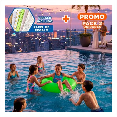 PACK2 JUGUETE FLOTANTE NEON VERDE 91 CM SEGURO PARA PISCINA Y+PAPEL REGALO
