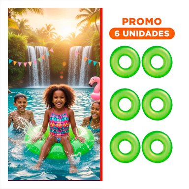 PACK6 SALVAVIDAS FLOTANTE NEON VERDE 91 CM COMODO PARA PISCINA