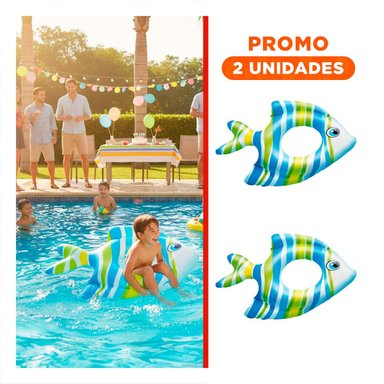 PACK2 JUGUETE INFLABLE COLORIDO CELESTE PEZ RAYADO 83 X 81 CM PARA NIÑOS