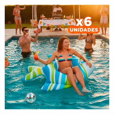 PACK6 COLCHONETA INFLABLE DIVERTIDA CELESTE PEZ RAYADO 83 X 81 CM PARA PISCINA Y+REGALO STICKER