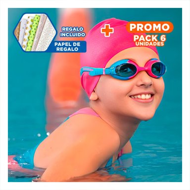 PACK6 CAPUCHA DE NATACION ROSADO PARA NADAR Y ACTIVIDAD SEGURA DIVERTIDA Y+PAPEL REGALO