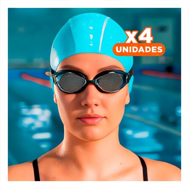 PACK4 CASCO DE NATACION CELESTE DE TELA PARA PISCINA Y CABELLO SECO