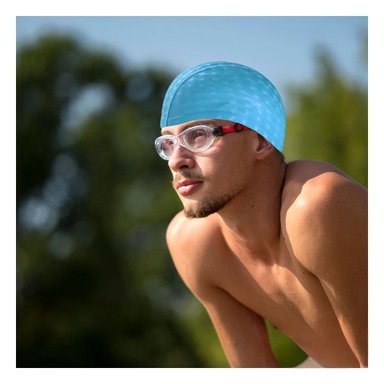 PACK4 CASCO DE NATACION CELESTE DE TELA PARA PISCINA Y CABELLO SECO - 3