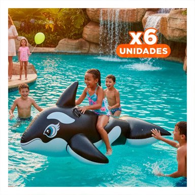 PACK6 SALVAVIDAS INFLABLE ORCA 193 X 119 CM SEGURO PARA NIÑOS Y+REGALO STICKER