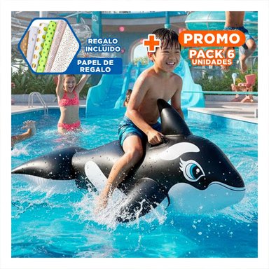 PACK6 SALVAVIDAS ACUATICO ORCA 193 X 119 CM DIVERTIDO PARA JUEGOS Y+PAPEL REGALO