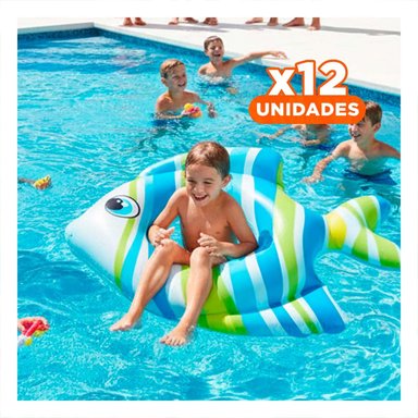 PACK12 COLCHONETA ACUATICA GRANDE CELESTE PEZ RAYADO 83 X 81 CM PARA JUEGOS EN AGUA