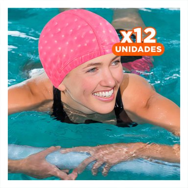 PACK12 GORRO DE NATACION ROSADO DE TELA PARA COMODIDAD Y JUEGOS