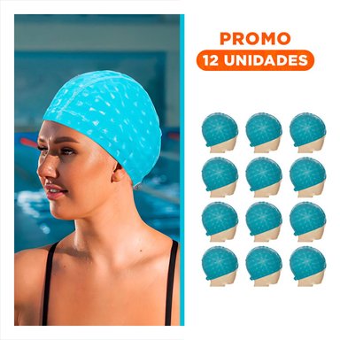 PACK12 CAPUCHA DE NATACION CELESTE DE TELA PARA ACTIVIDAD Y PISCINA Y+REGALO STICKER