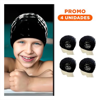 PACK4 CASCO DE NATACION NEGRO DE TELA PARA CABELLO PROTEGIDO Y+REGALO STICKER