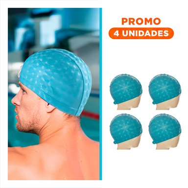 PACK4 CASCO DE NATACION CELESTE DE TELA PARA CABELLO PROTEGIDO Y+REGALO STICKER