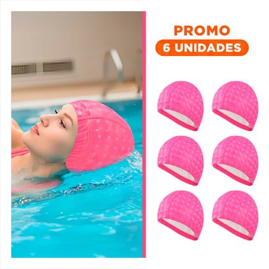 PACK6 CASCO DE NATACION ROSADO DE TELA PARA ACTIVIDAD Y PISCINA
