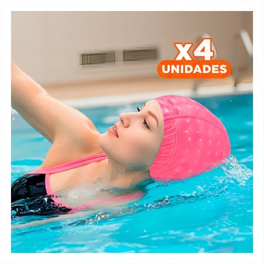 PACK4 CASCO DE NATACION ROSADO DE TELA PARA PISCINA Y CABELLO SECO