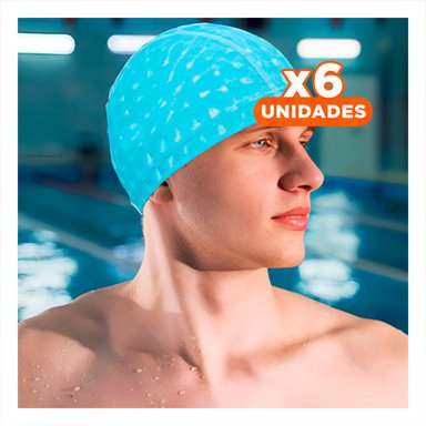 PACK6 GORRO DE NATACION CELESTE DE TELA PARA CABELLO SECO Y ENTRENAMIENTO Y+REGALO STICKER