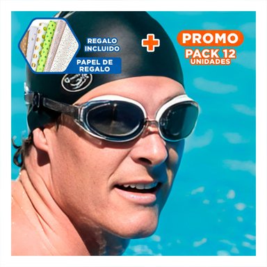 PACK12 CAPUCHA DE NATACION NEGRO PARA CABELLO PROTEGIDO Y NADAR SEGURO Y+PAPEL REGALO