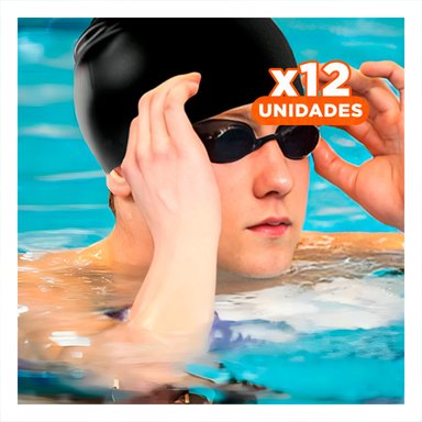 PACK12 GORRO DE NATACION NEGRO PARA COMODIDAD Y JUEGOS DIVERTIDOS