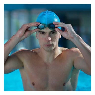 PACK4 CASCO DE NATACION CELESTE PARA PISCINA Y CABELLO PROTEGIDO - 2
