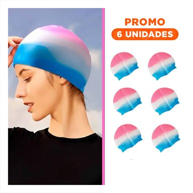 PACK6 GORRO DE NATACION GRAVITAL FUCSIA BLANCO CELESTE PARA PISCINA COMODO Y SEGURO