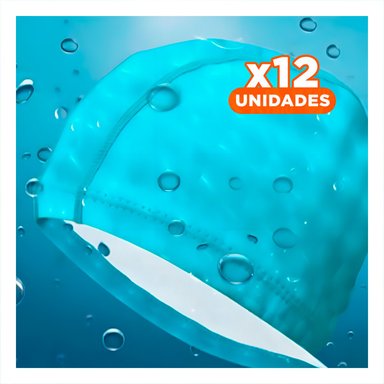 PACK12 GORRO DE NATACION CELESTE DE TELA PARA COMODIDAD Y JUEGOS