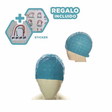 SOMBRERO DE NATACION CELESTE DE TELA PARA COMPETENCIA Y COMODIDAD Y+REGALO STICKER