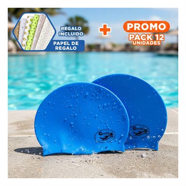 PACK12 CASCO DE NATACION AZUL PARA ENTRENAMIENTO Y CABELLO PROTEGIDO Y+PAPEL REGALO