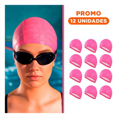 PACK12 CAPUCHA DE NATACION ROSADO DE TELA PARA ACTIVIDAD Y PISCINA Y+REGALO STICKER