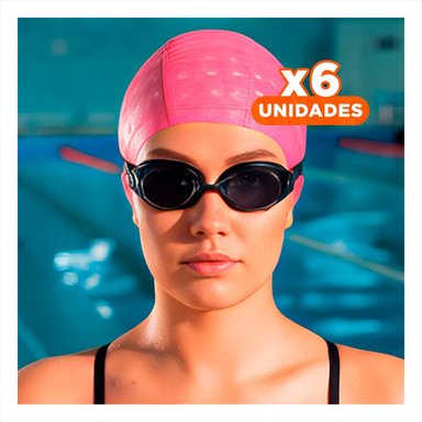 PACK6 GORRO DE NATACION ROSADO DE TELA PARA CABELLO SECO Y ENTRENAMIENTO Y+REGALO STICKER