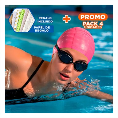 PACK4 CASCO DE NATACION ROSADO DE TELA PARA COMODIDAD Y JUEGOS Y+PAPEL REGALO