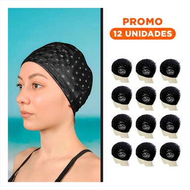 PACK12 CAPUCHA DE NATACION NEGRO DE TELA PARA ACTIVIDAD Y PISCINA Y+REGALO STICKER