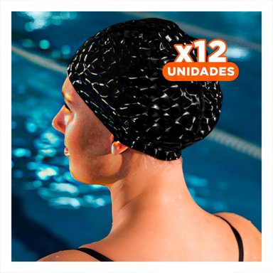 PACK12 GORRO DE NATACION NEGRO DE TELA PARA COMODIDAD Y JUEGOS