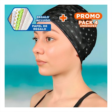 PACK4 CASCO DE NATACION NEGRO DE TELA PARA COMODIDAD Y JUEGOS Y+PAPEL REGALO