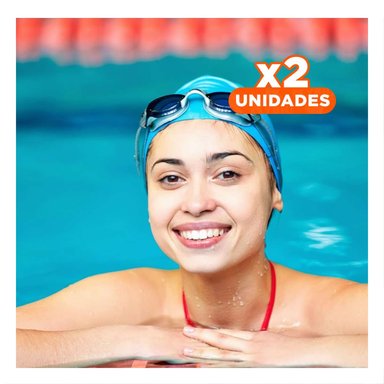 PACK2 TOCA DE NATACION CELESTE PARA JUEGOS Y CABELLO SEGURO Y+REGALO STICKER