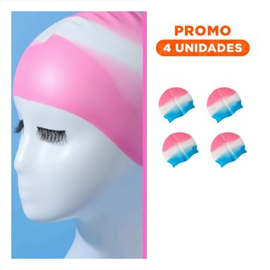 PACK4 GORRA DE NATACION FUCSIA BLANCO CELESTE USO DEPORTIVO COMODO Y LIGERO Y+REGALO STICKER